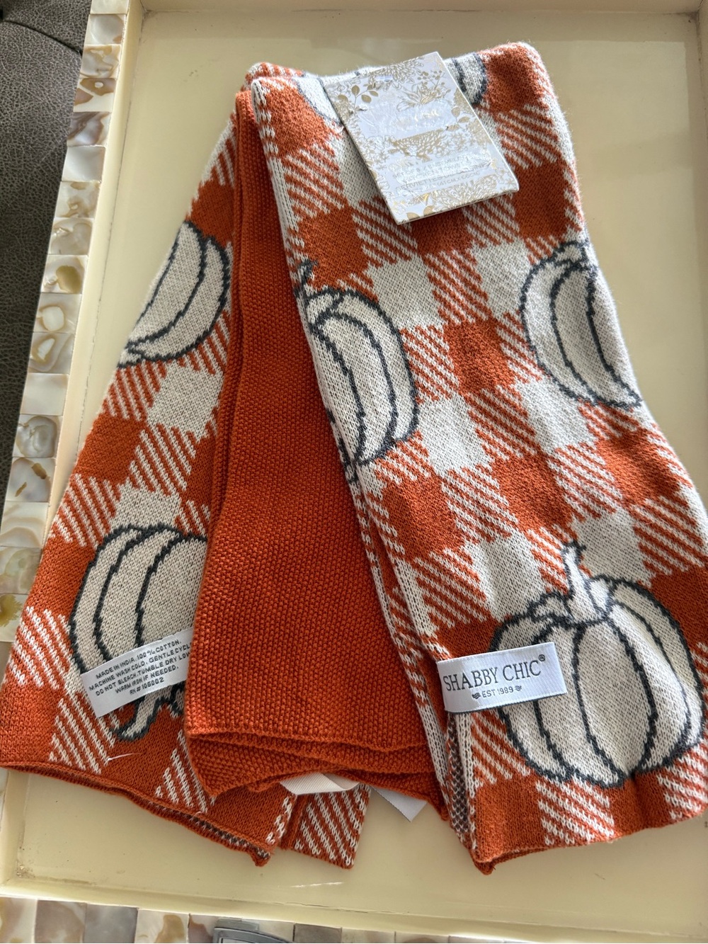 Shabby Chic- 3 pc towel set- pumpkin-fall decor